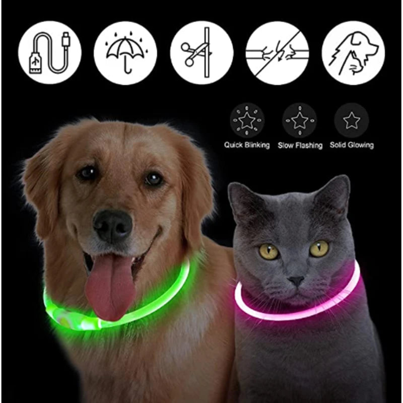 Nighttime LED pet collar for dogs and cats, featuring a long-lasting battery. Vitoi-Store